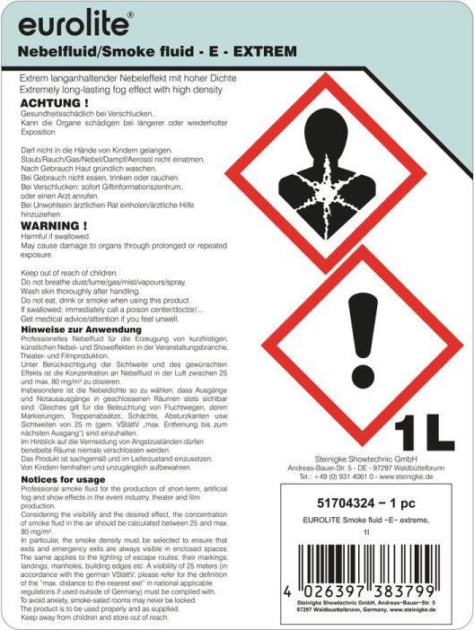 Etichetta energetica Eurolite Smoke Fluid -E- Extreme, fluido per nebbia 1l (Liquido nebulizzato)