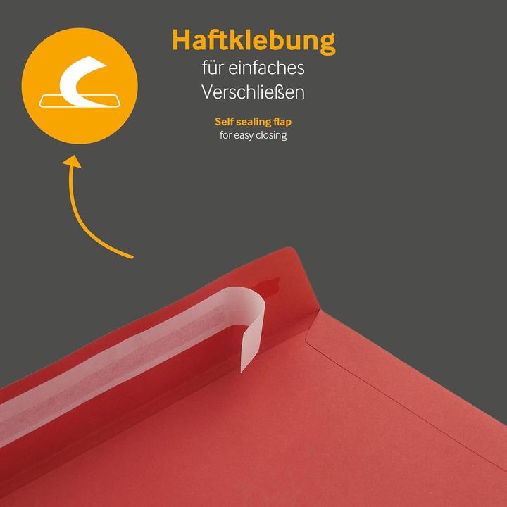 Produktbild Blanke Briefhüllen 50 rote Briefumschläge DIN C4 mit Haftklebung (C4, 50 x)