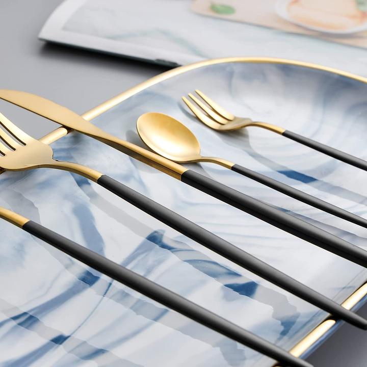 Produktbild Sanli Besteck Schwarz Gold Set Fuer 12 personen