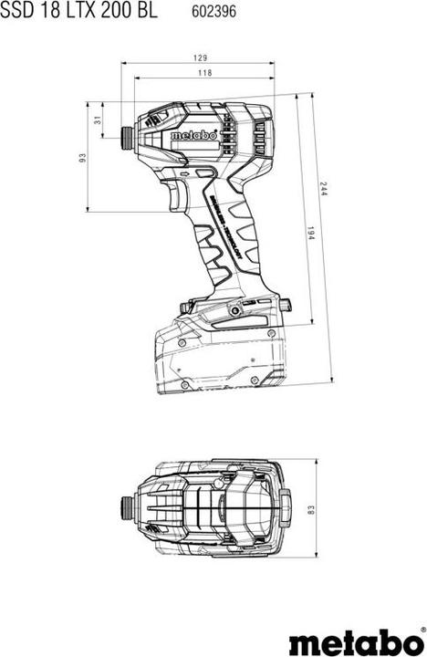 Image du produit Metabo Clé à chocs sans fil SSD 18 LTX 200 BL (Fonctionnement sur batterie)