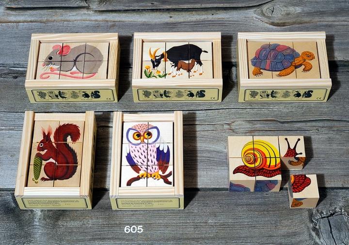 Actual product image Atelier Fischer 605 6-piece block puzzle, animals with wooden background (6 pieces)