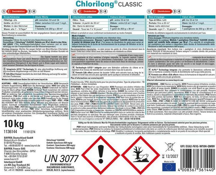 Nährwerte und Zutaten Bayrol Chlorilong CLASSIC 10kg UN3077 (10000 g, 40 ml)