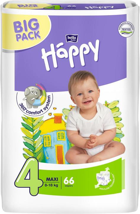 Bella Happy Kinderwindeln Happy Maxi Gr.4 (8-18kg) (Gr. 4+, Tragepack, 66 Stück)