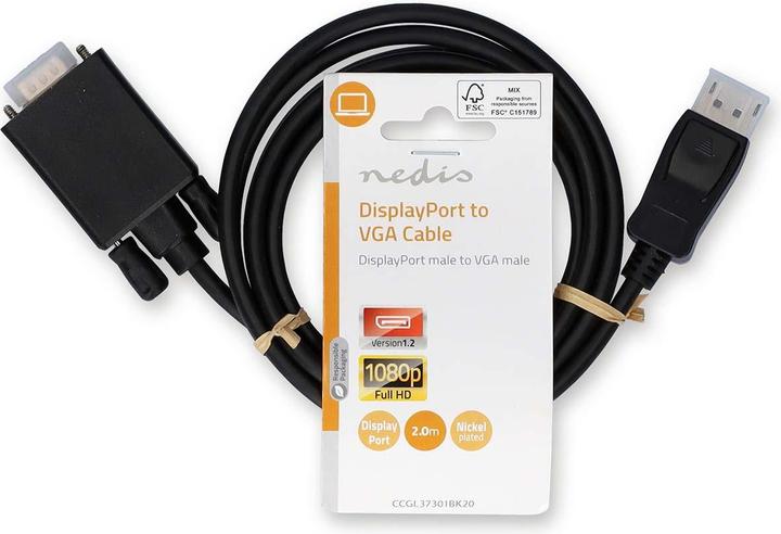 Immagine prodotto Nedis Cavo VGA | Spina DisplayPort | Spina VGA | Nichelato | Risoluzione massima: 1080p | 2.00 (2 m, VGA, DisplayPort)