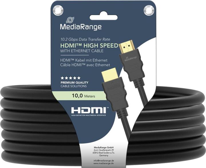 Image du produit MediaRange Câble de connexion HDMI High Speed Ethernet. 10Gibt/s 10m (10 m, HDMI)