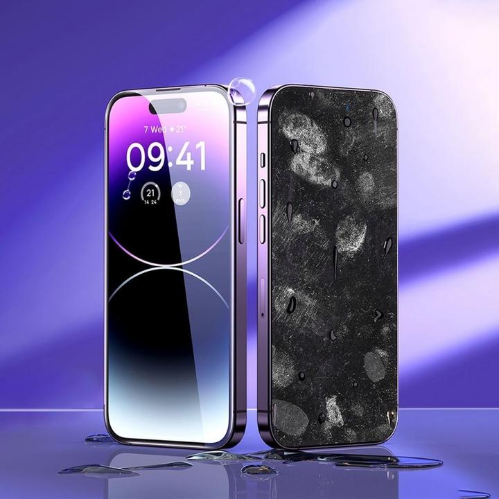 Actual product image Baseus Set of 2x Tempered Glass for iPhone 14 Pro Full Screen with Speaker Cover 0.3mm + Mounting Fr (80 Piece, Apple iPhone 14 Pro)