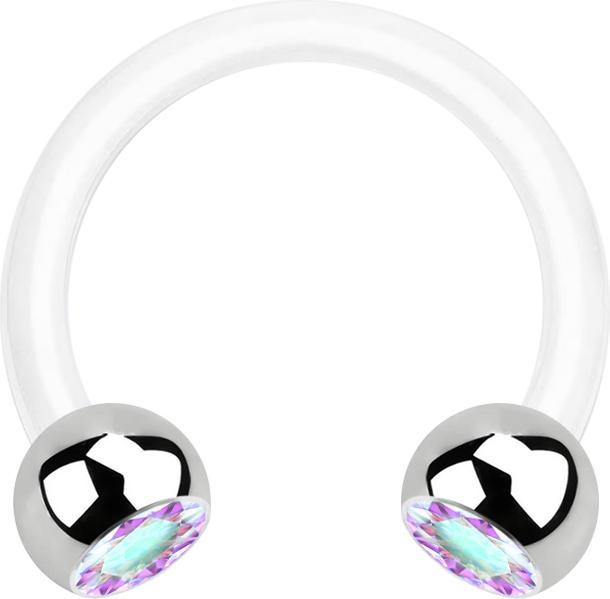 Produktbild Star Piercing Micro Circular Barbell weiss mit zwei Kugeln silber Kristall multicolor (Chirurgenstahl 316L, Bioflex, ohne Messing)