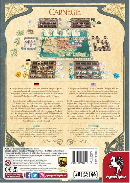 Produktbild Pegasus 57007G - Carnegie - Brettspiel, für 1 bis 4 Spieler ab 12 Jahren (DE/EN-Ausgabe) (Deutsch)