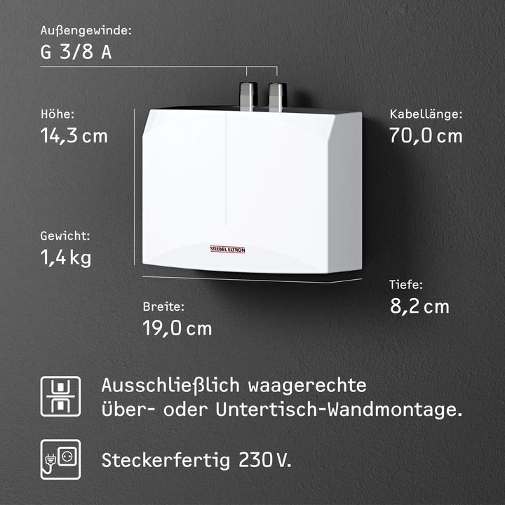Actual product image Stiebel Eltron DNM 3+MAE-W Mini instantaneous water heater+single-lever mixer for hand basin only, 3.5 kW, with