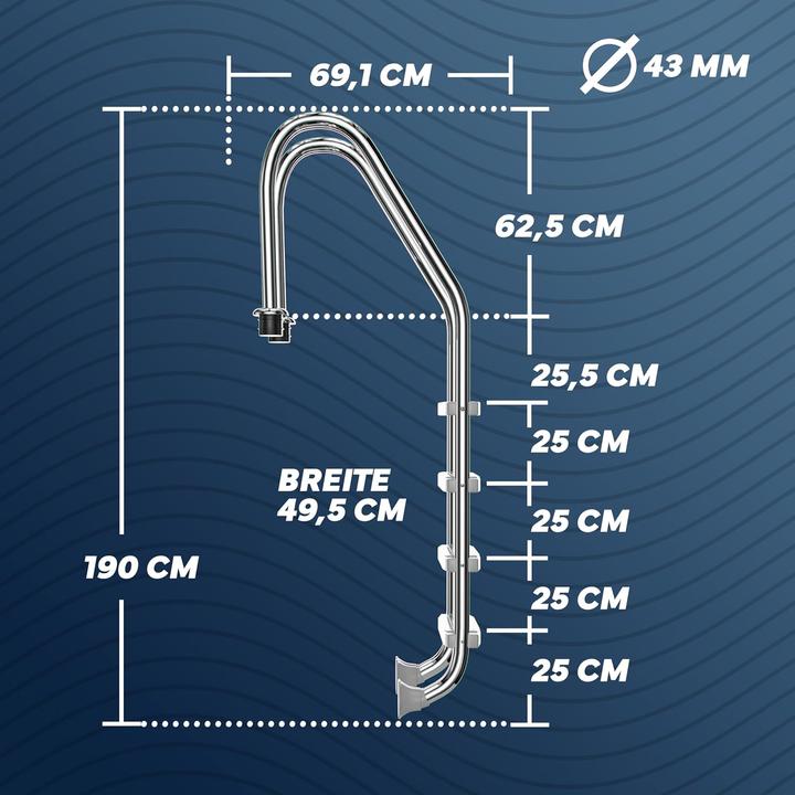 Image du produit Poolomio Echelle suspendue en acier inoxydable | 4 marches | modèle standard