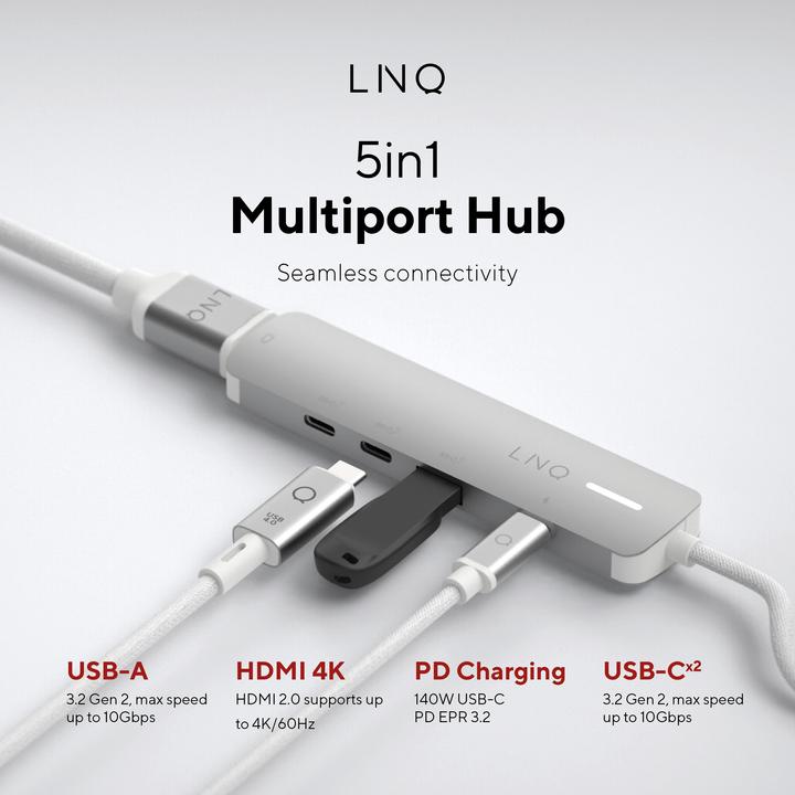 Image du produit LINQ Connects 5in1 PRO USB-C Multiport Hub 140W (USB-C, 5 Ports)
