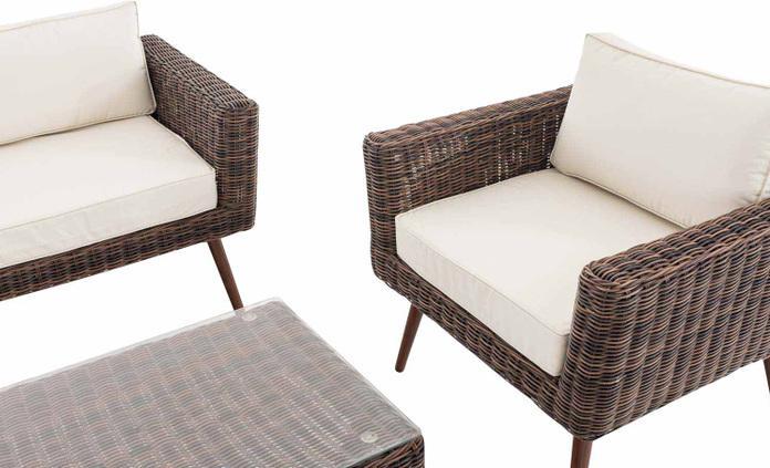 Produktbild Swisshandel24 Loungeset Kiruna Rundrattan Braun-meliert 45 cm (Dunkelbraun), cremeweiss