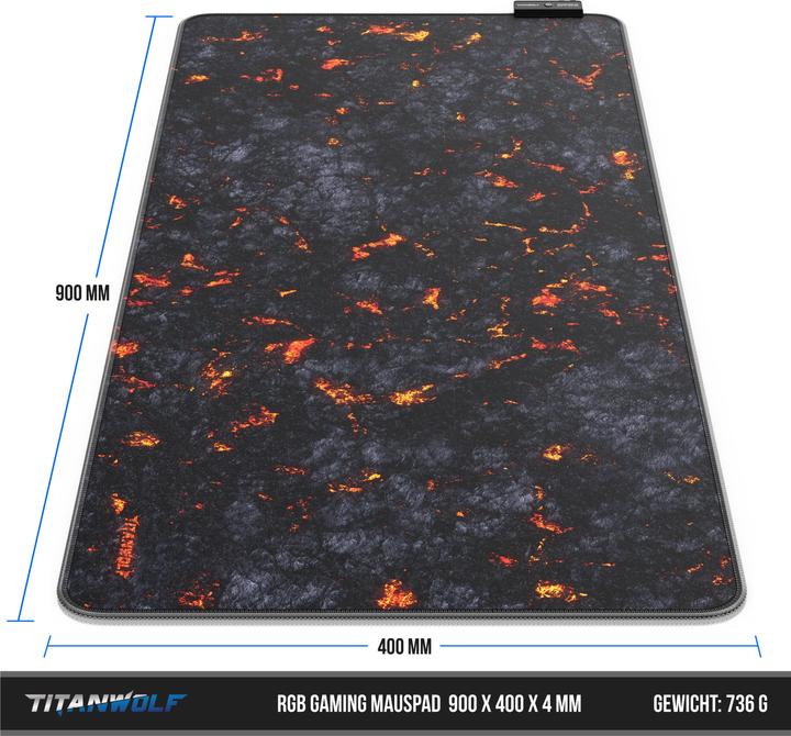 Immagine prodotto Titanwolf Tappetino per mouse da gioco, tappetino per mouse XL RGB 900 x 400 mm, migliora precisione e