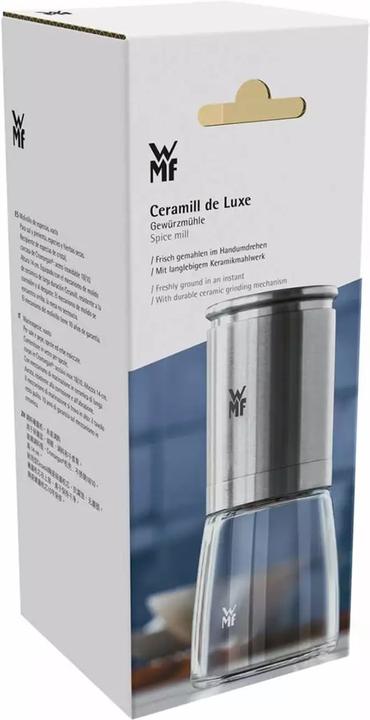 Produktbild WMF Salzmühle Pfeffermühle 14cm Keramikmahlwerk Glasbehälter De Luxe Edelstahl (Pfeffer, Salz)