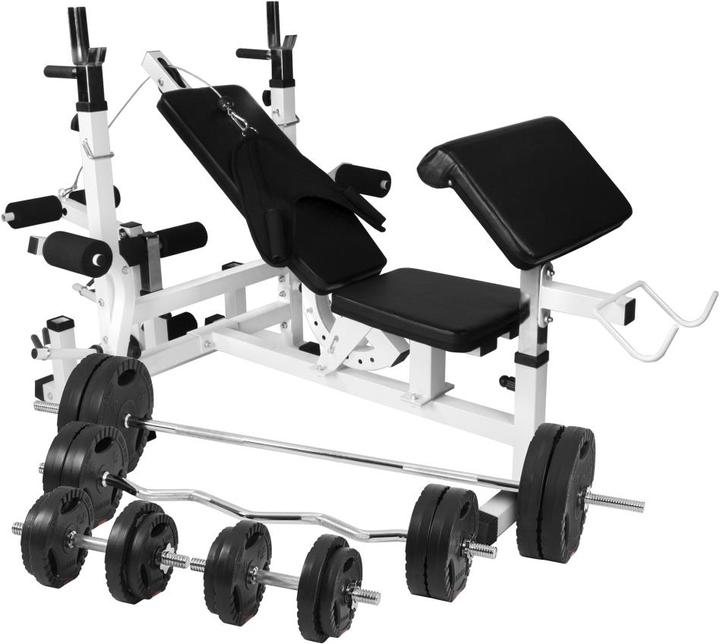 Actual product image Gorilla Sports Weight bench weight station & barbell set