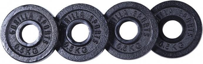Produktbild Gorilla Sports Hantelscheibe Guss Schwarz 1,25-15 KG (4 x 10 kg)