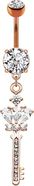 Produktbild Star Piercing Banane rosegold mit zwei Kugeln Kristall silber Anhänger Königsschlüssel (Messing, Chirurgenstahl 316L)