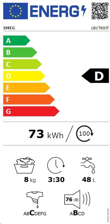 Label énergétique Smeg LB1T80IT Lave-linge à chargement frontal 8 kg 1000 tr/min Blanc (8 kg)