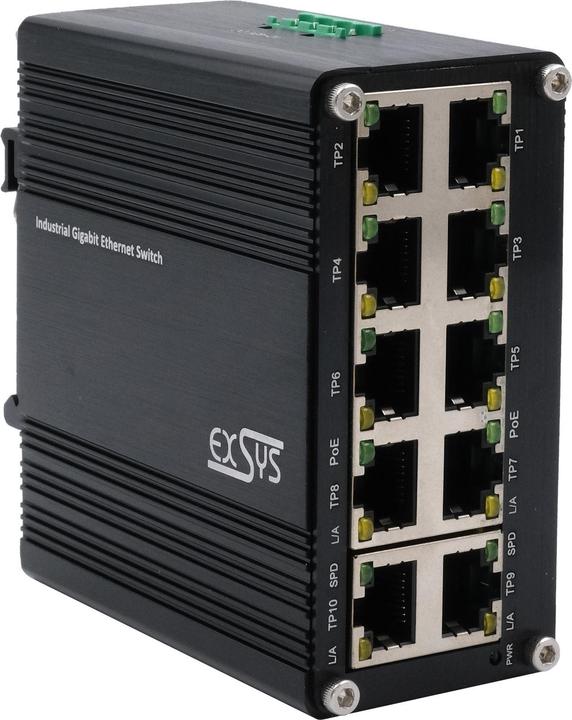 Productafbeelding Exsys Industriële mini PoE schakelaar 10x 1 Gbps (10 Havens)