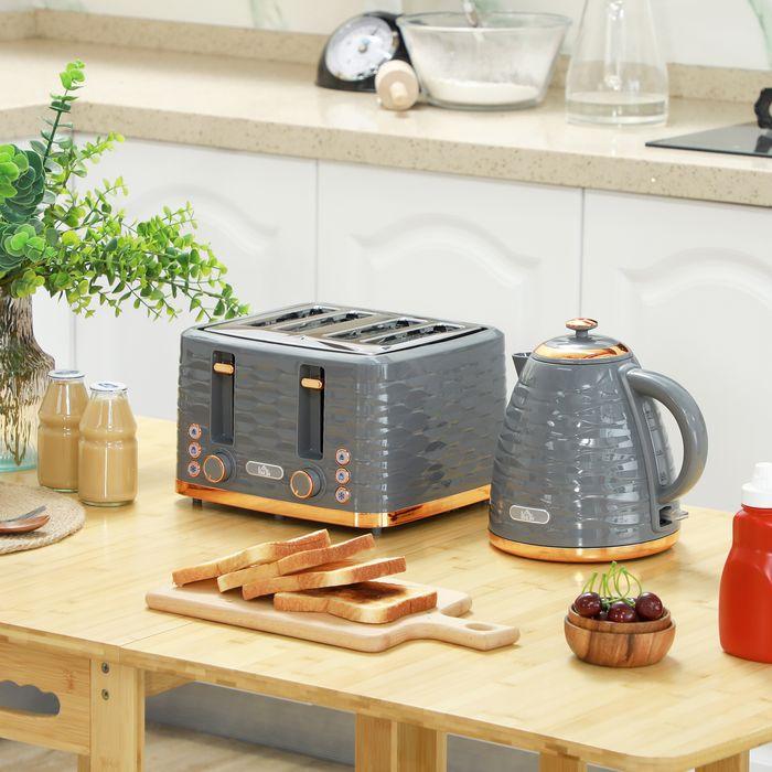 Actual product image Swisshandel24 Wasserkocher Toaster Set mit 1,7L Wasserkocher, 4 Scheiben Toaster Grau (1.70 l)