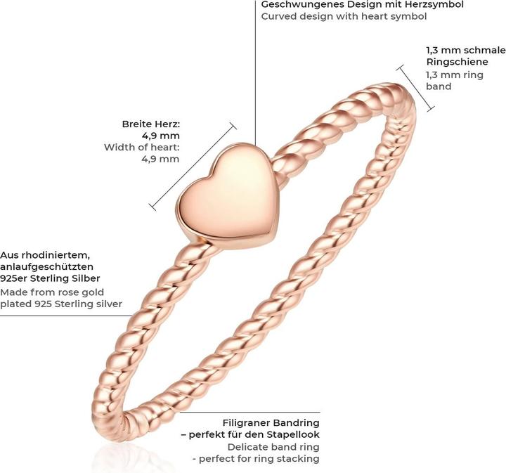 Produktbild Glanzstücke München Damen Herz Sterling Silber roségold - 10102 (50, 925 Silber)