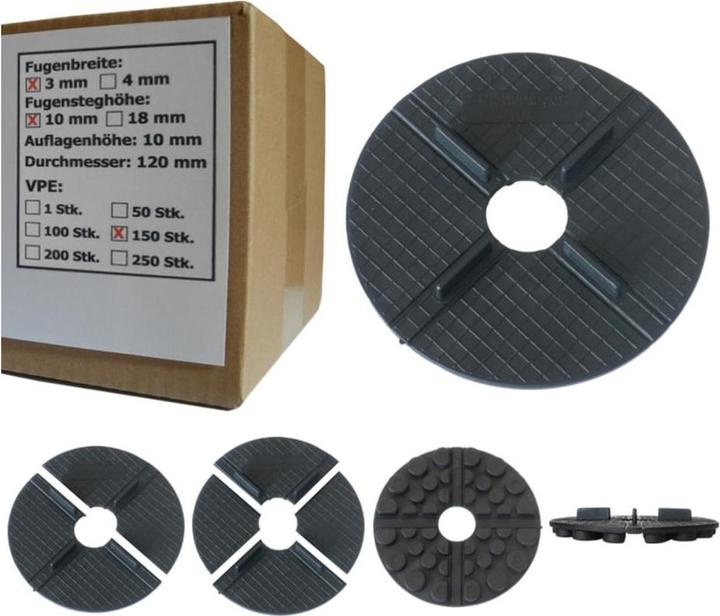 Produktbild Sanpro Flaches Gummi Stelzlager - Plattenlager 3 mm Fuge / 10 mm Höhe, Anzahl 150 Stück