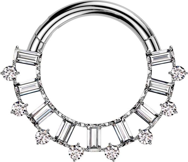 Produktbild Star Piercing Micro Segmentring klappbar silber rechteckige und runde Kristalle silber (Titan G23)
