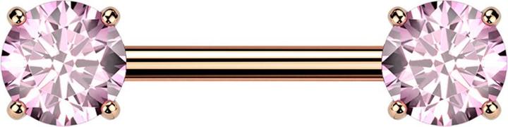 Produktbild Star Piercing Barbell Threadless rosegold mit zwei Kristallen pink gefasst (Titan G23, ohne Messing)