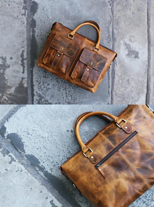 Actual product image Only-Bags.Store Genuine Leather Briefcase, Laptop Bag, Office Shoulder Bag, Messenger Bag, Christmas Gift (15.60")