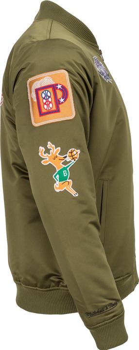 Actual product image Mitchell & Ness M&N Satin Bomber Jacket - PATCHES Milwaukee Bucks - XXL (XXL)