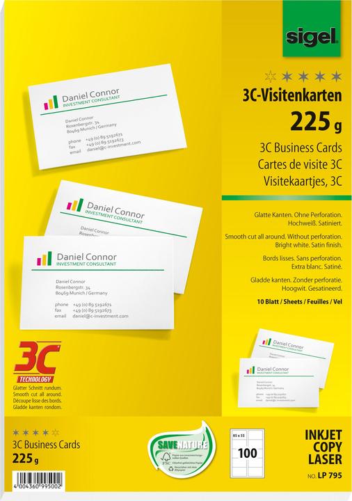 Sigel Visitenkarten 3C (225 g/m², 100 x, A4)