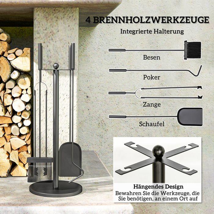 Image du produit Swisshandel24 Kaminwerkzeug-Set, Kaminbesteck, 5-teilig, inkl. Ständer, Metall, Schwarz