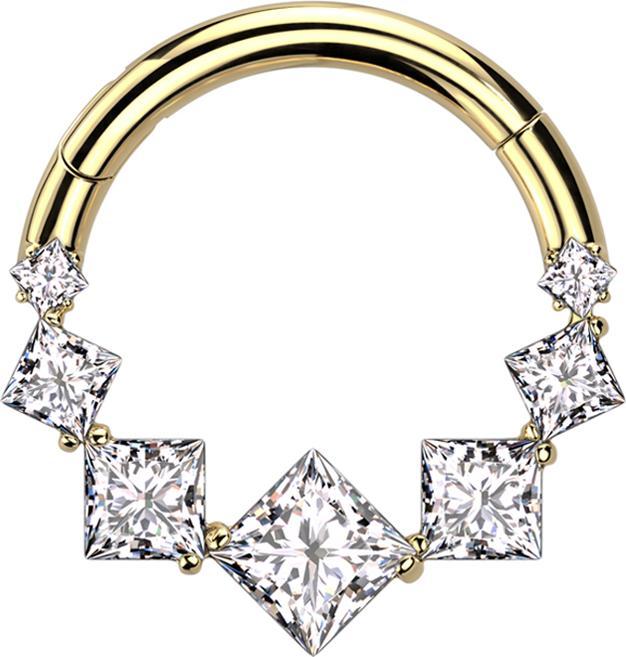 Star Piercing Micro Segmentring klappbar vergoldet sieben viereckige Kristalle silber (ohne Messing, Titan G23)