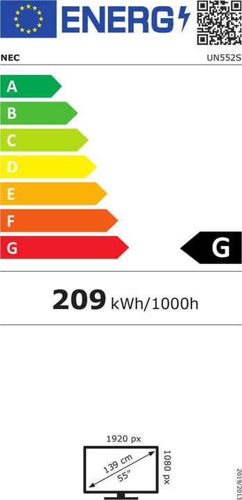 Energie-Label NEC MultiSync UN552S - 139.7 cm (55") Diagonalklasse LCD-Display mit LED-Hintergrund (1920 x 1080 Pixel, 55")