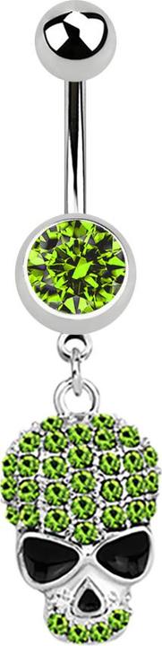 Produktbild Star Piercing Banane silber mit Anhänger Schädel hellgrün (Chirurgenstahl 316L)