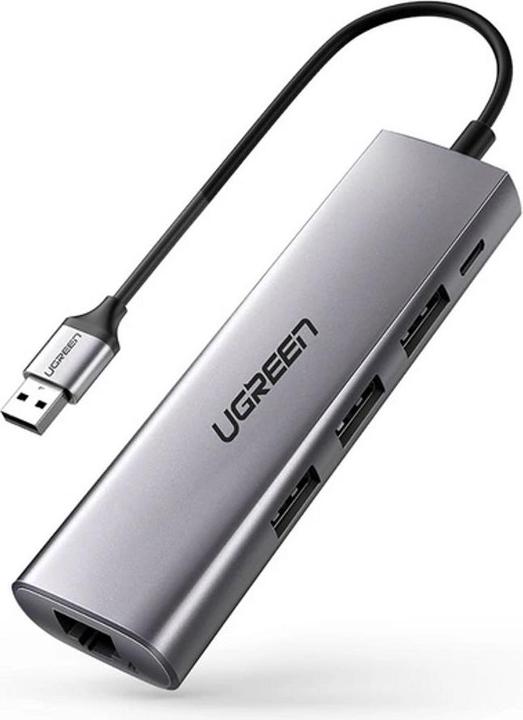 Immagine prodotto Ugreen CM266 Adattatore Hub 5in1 USB, 3x USB 3.0, micro USB, RJ45 (grigio) (Micro USB, USB-A, 5 Porti)