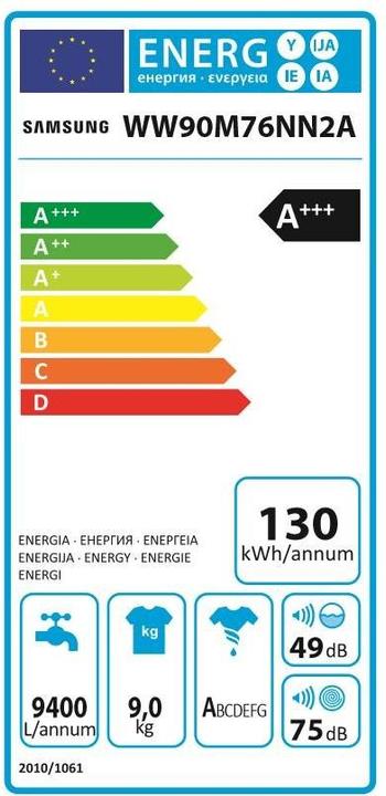 Energie-Label Samsung WW90M76NN2A/WS (9 kg, Links)