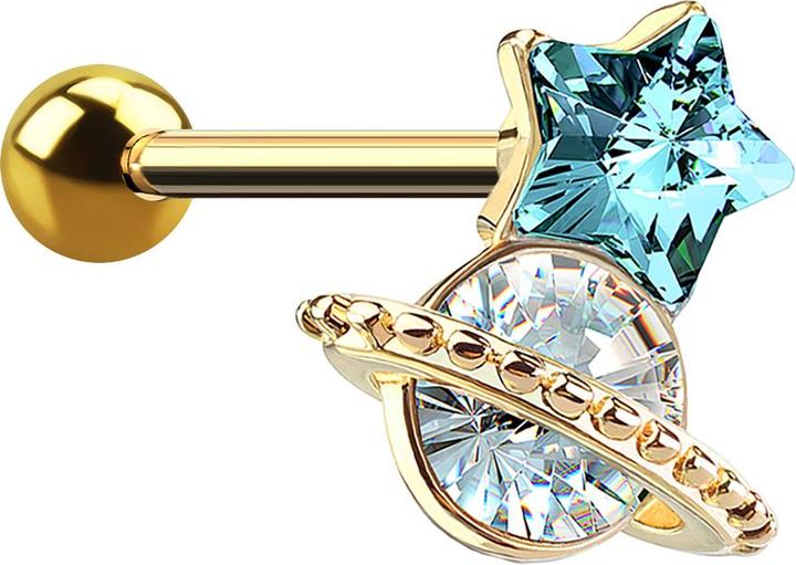 Actual product image Star Piercing Micro Barbell vergoldet Sternkristall mit Kristall (Surgical steel 316L, Brass)