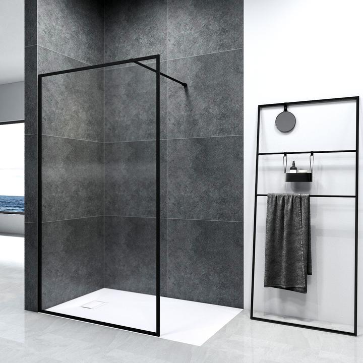 Actual product image Emke Walk-In Shower Screen, Glass 120x195cm, 8mm Glass, Easy-Clean, Shower Partition, Black (195 cm, 120 cm, 200 cm)