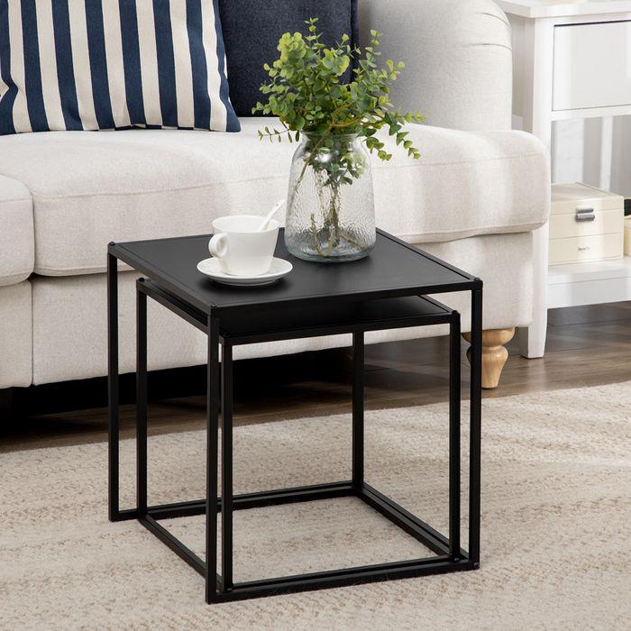 Actual product image Swisshandel24 Side table, coffee table, coffee table, set of 2, modern design, steel frame, black, 40x40x40cm