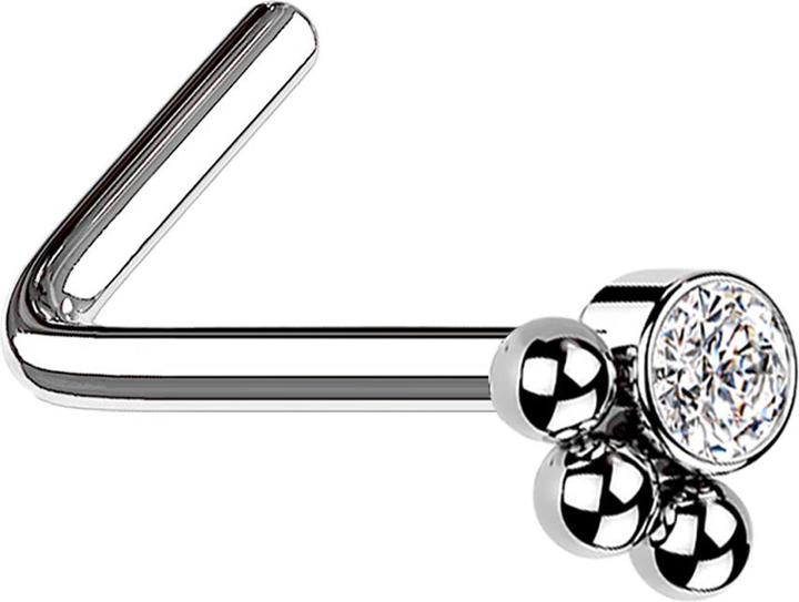 Produktbild Star Piercing Nasenstecker gewinkelt silber Kristall mit drei Kugeln (ohne Messing, Chirurgenstahl 316L)