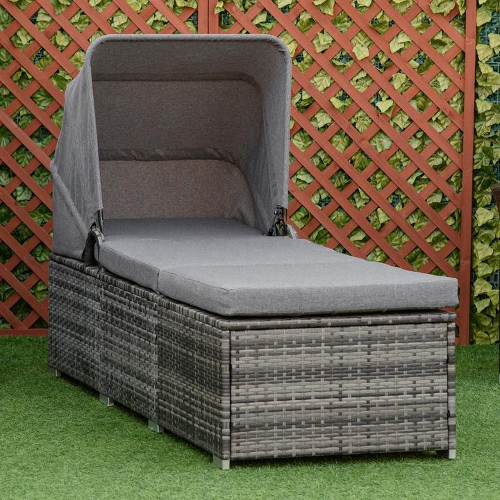 Immagine prodotto Outsunny Lettino in rattan con tettuccio parasole (195 cm)