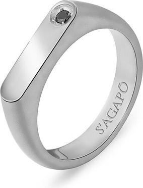 Produktbild Sagapo S'Agapo Men's Steel Ring With Black Zircon Tag Me Too Stg33 (61)