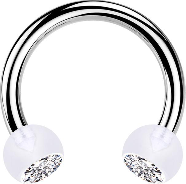 Star Piercing Micro Circular Barbell silber mit zwei Kugeln transparent Kristall silber (ohne Messing, Bioflex, Chirurgenstahl 316L)