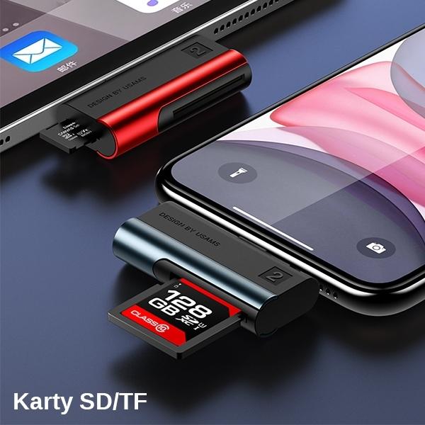 Produktbild Usams Czytnik kart SD/microSD ze złączem lightning czerwony/red SJ430DKQ02 (US-SJ430) (Lightning)