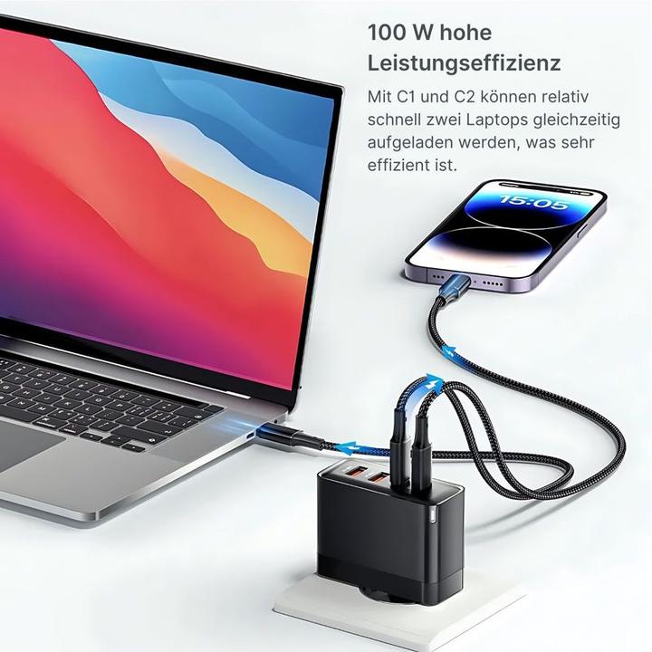 Immagine prodotto Hermex Caricabatterie 100W veloce USB-A USB-C alimentatore a 4 porte (100 W)