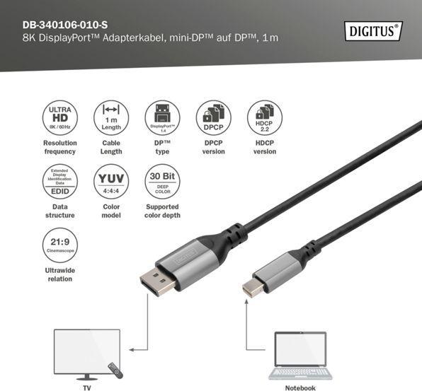 Immagine prodotto Digitus Mini DisplayPort - DisplayPort (1 m, DisplayPort)