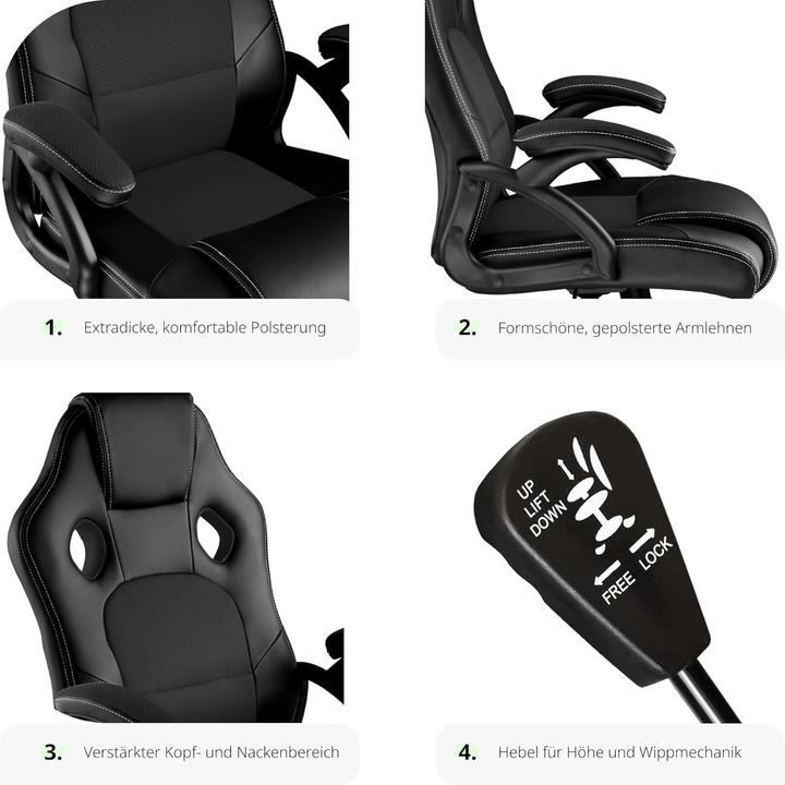 Image du produit tectake Siège sport Fauteuil de direction, noir-noir