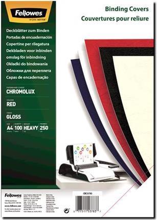 Actual product image Fellowes Chromolux cover sheet, glossy, red