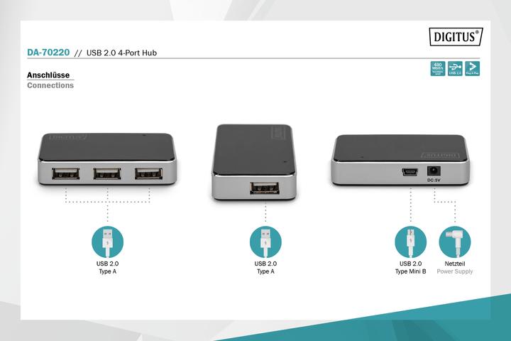 Produktbild Digitus USB 2.0 Hub (USB-A, 4 Ports)